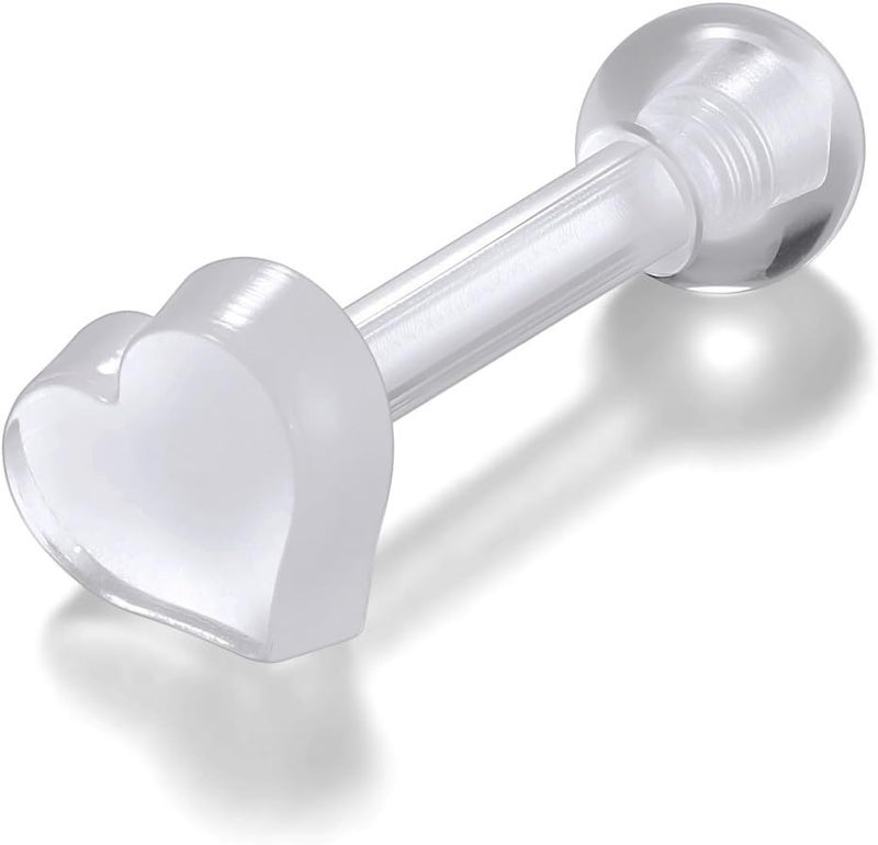 PiercingJ Clear Acrylic Cartilage Earrings 16G Plastic Tongue Tragus Ring Cute Heart Star Nose Lip Stud Barbell Black Helix Piercing Retainer for Sports Surgery Work - Image 5